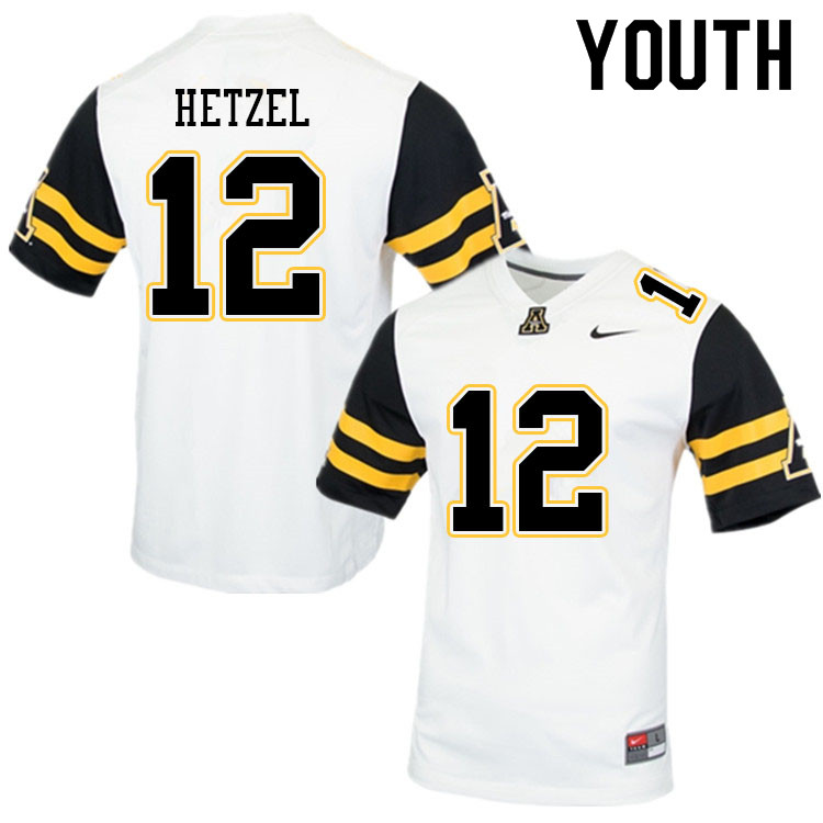 Youth #12 Michael Hetzel Appalachian State Mountaineers College Football Jerseys Sale-White
